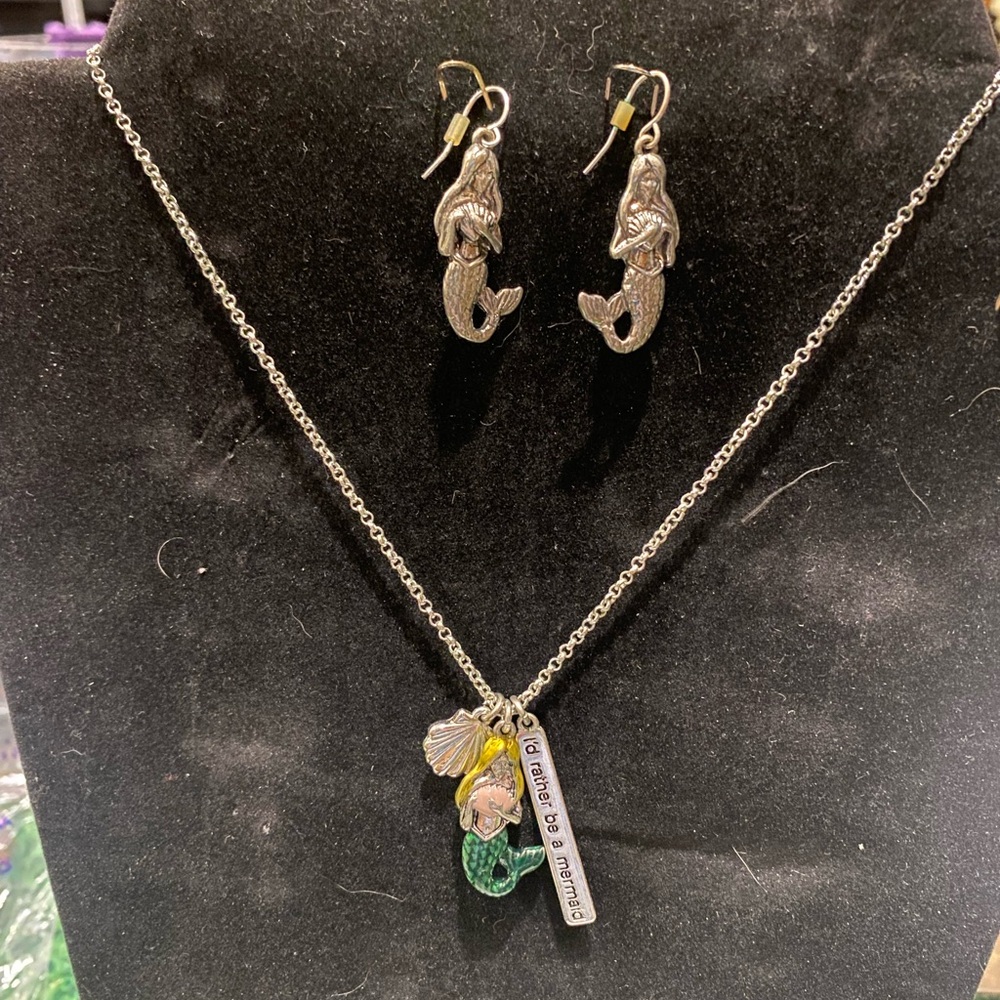 Mermaid Charm Necklace and Earring Set